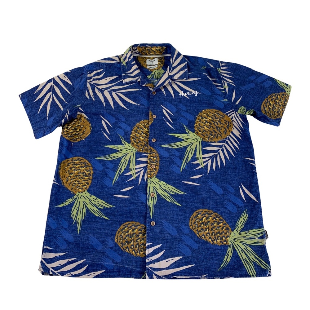 Hurley Seaward Hawaiian Button Up Pineapple Tropical Shirt Men's M Resortwear